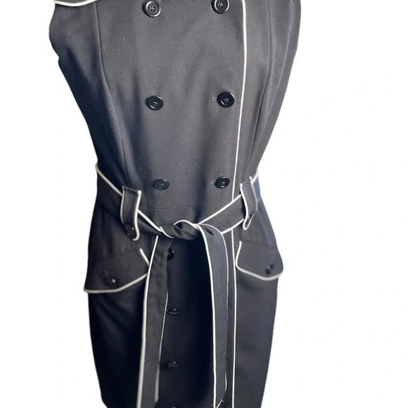 Calvin Klein Black with White Color Dress Size 10.  Belted with Front Buttons - Picture 3 of 12